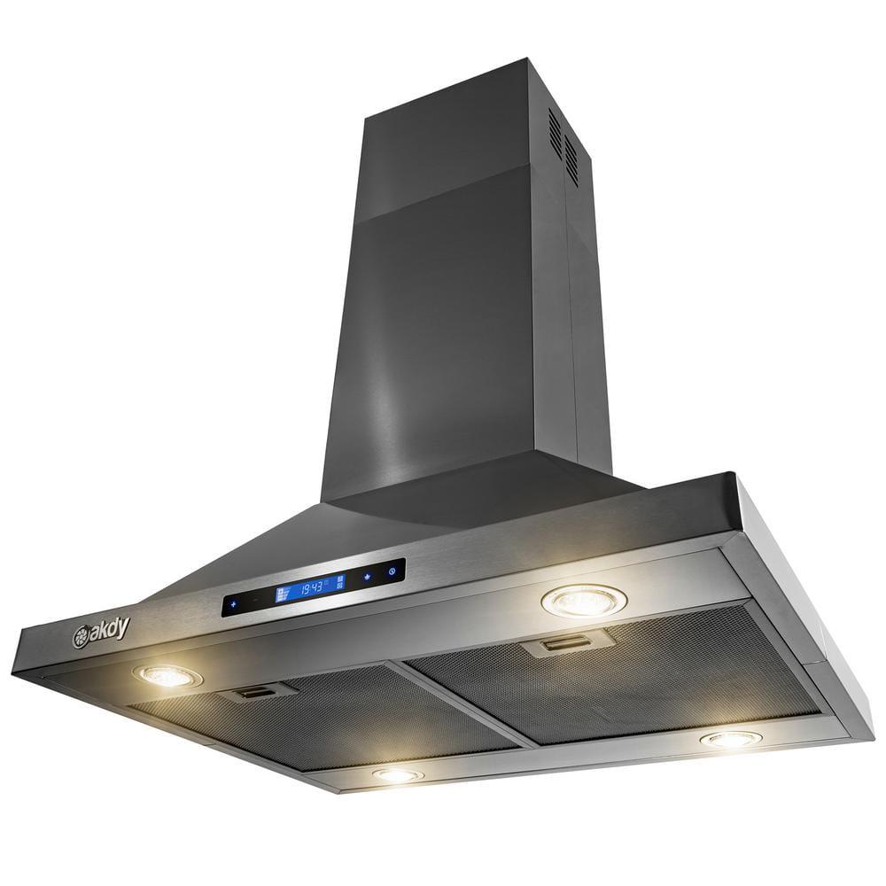 AKDY 30 in 343 CFM Convertible Kitchen Island Mount Range Hood in Black Stainless Steel Touch Control