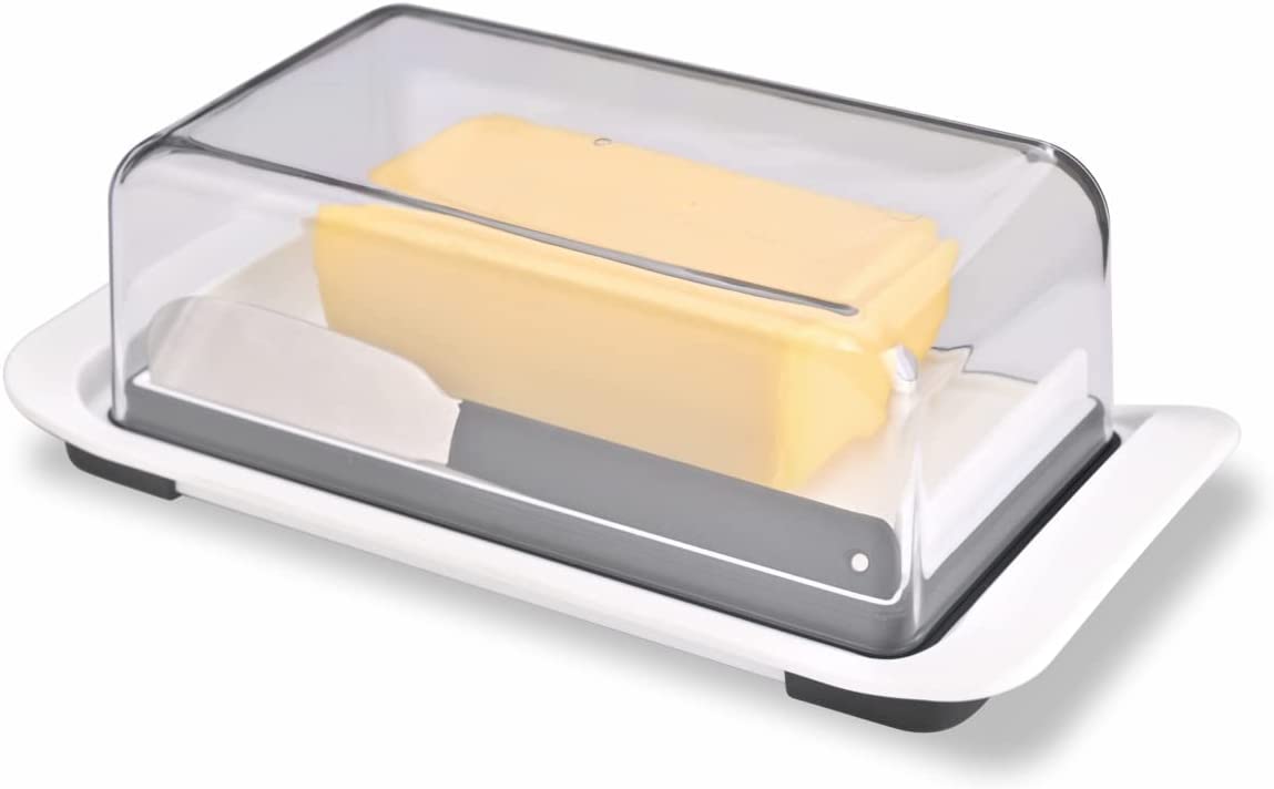 KITCHENDAO Airtight Butter Dish with Lid and Knife Spreader for Countertop and Refrigerator， Keep Butter Fresh， Easy Scoop， Dishwasher Safe， Plastic Butter Keeper Tray for West/ East Coast Butter