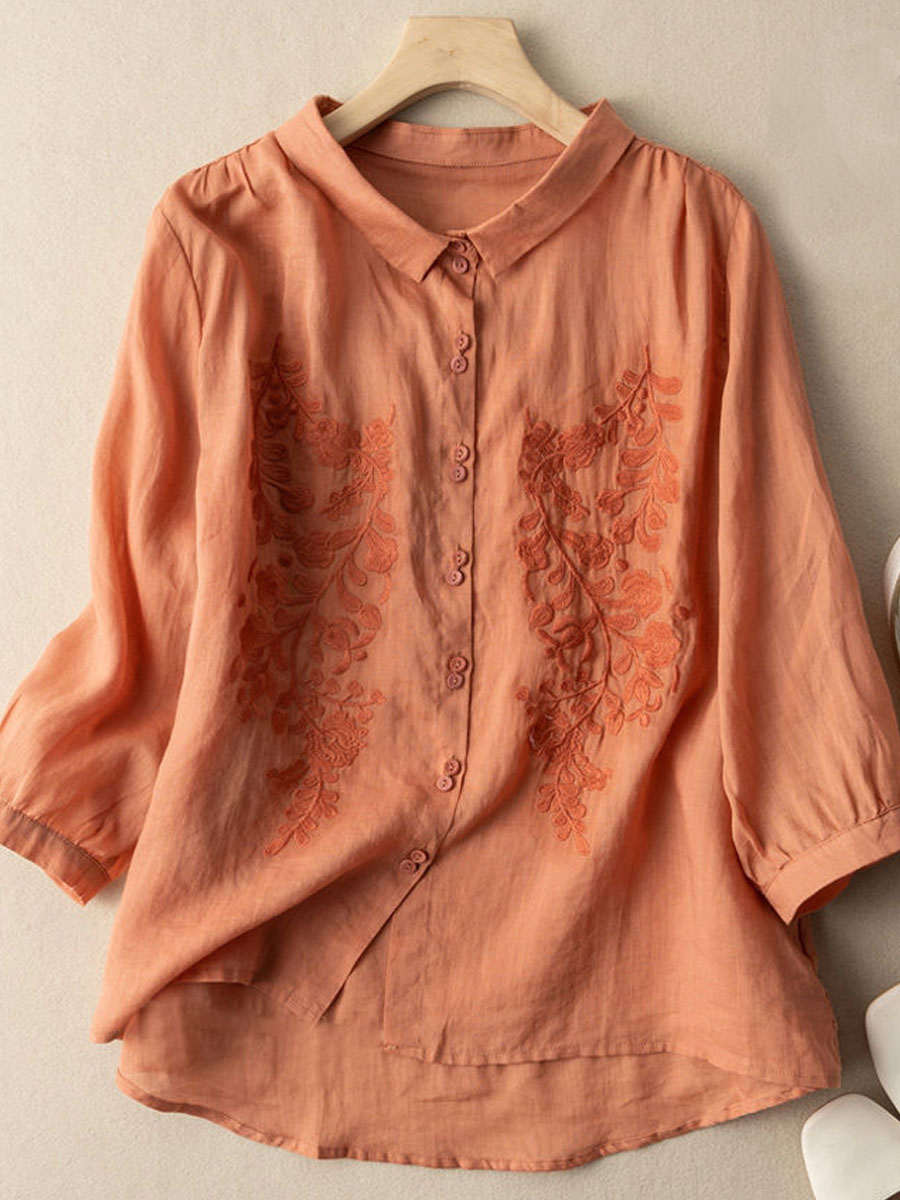 Casual Loose Floral Embroidered Long Sleeve Blouse