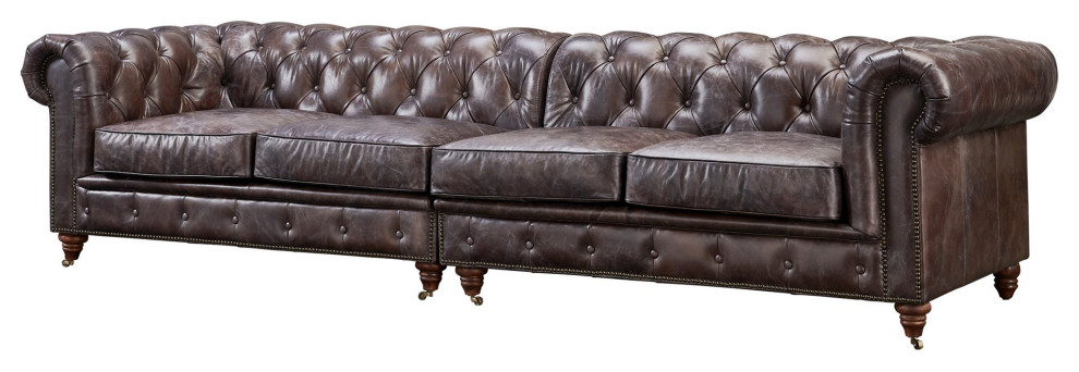 Crafters and Weavers Century Chesterfield Sofa   Bark Brown Leather   118 quot  Traditional   Sofas   by Crafters and Weavers  Houzz