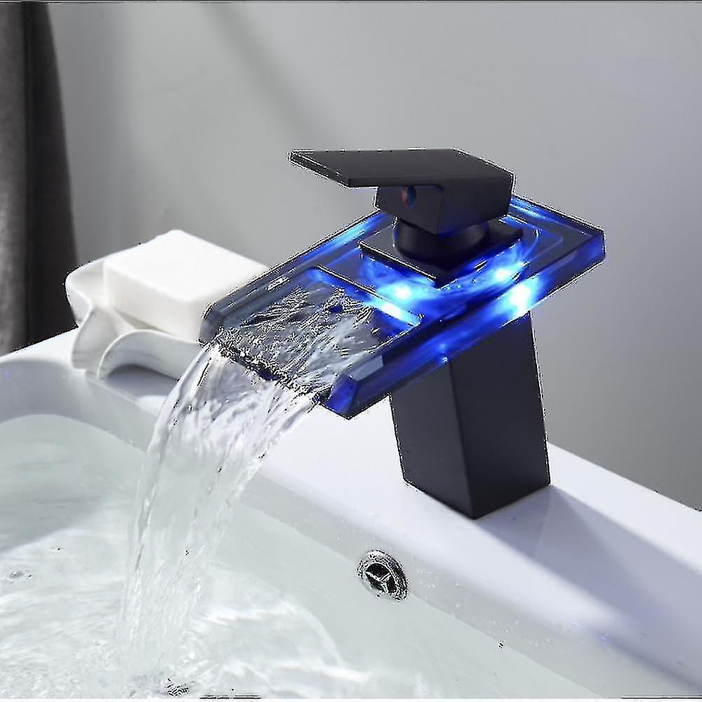 Washbasin Faucet With Washbasin Led Faucet Hot And Cold Black Copper Waterfall Output