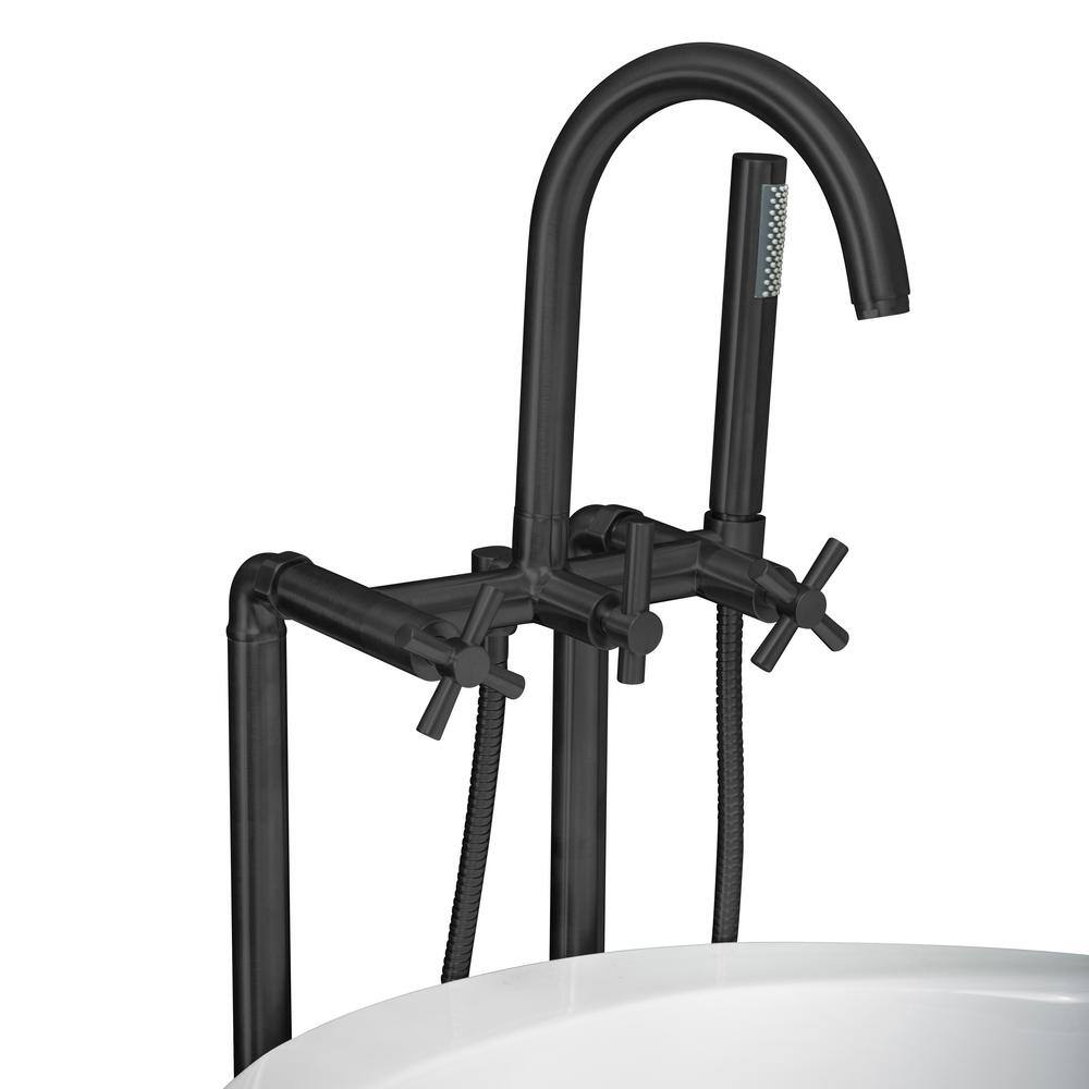 PELHAM  WHITE W-I-D-E Series Palisades 67 in. Acrylic Oval Freestanding Bathtub in White Floor-Mount Faucet in Matte Black PW9562079X-MB