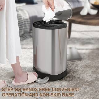 Innovaze 1.6 Gal.6-Liter Fingerprint Free Brushed Stainless Steel Semi-Round Step-On Trash Can MGCS-A1812430006