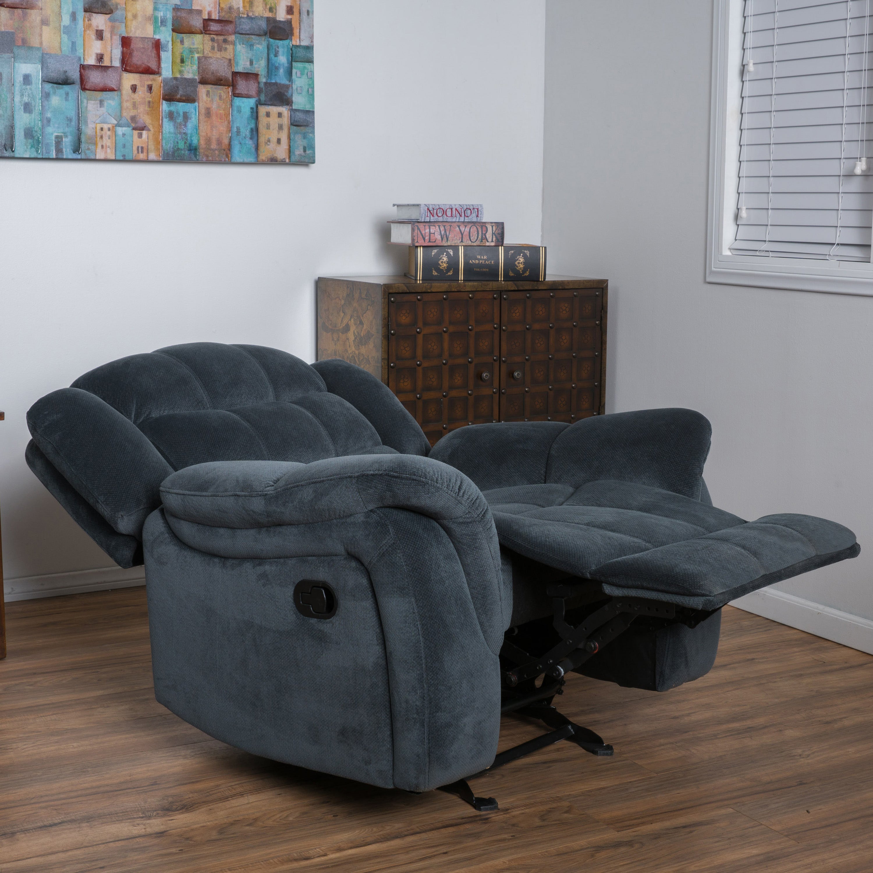 Emryka Contemporary Gray Fabric Glider Recliner