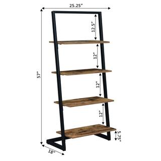 Convenience Concepts Graystone 57 in. BarnwoodBlack Particle Board 4 Shelf Ladder Bookcase with Metal Frame R4-0672