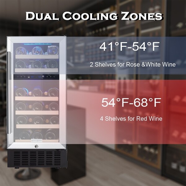 15 Inch Wine Cooler Refrigerators 28 Bottle Fast Cooling Low Noise Wine Fridge