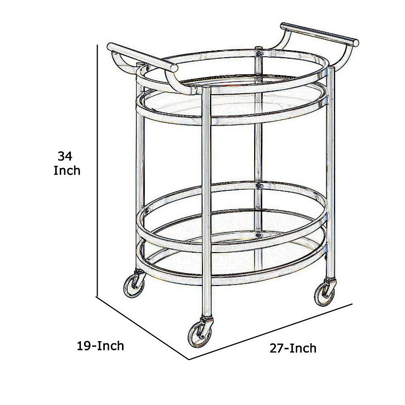 Oval Metal Serving Cart， Clear Glass and Black Nickel