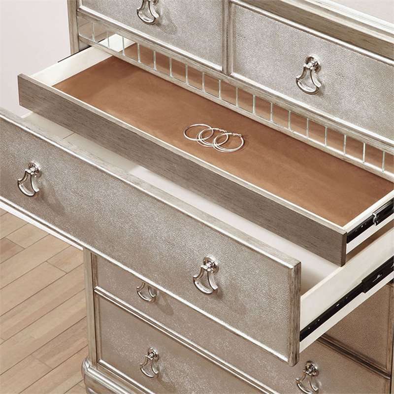 Bowery Hill 6 Drawer Chest in Metallic Platinum