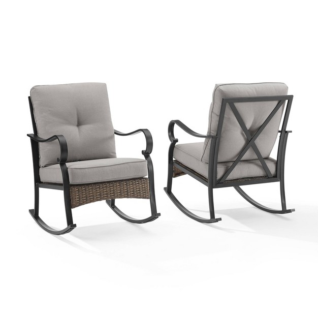 2pk Dahlia Outdoor Steel Rocking Chairs Taupe matte Black Crosley