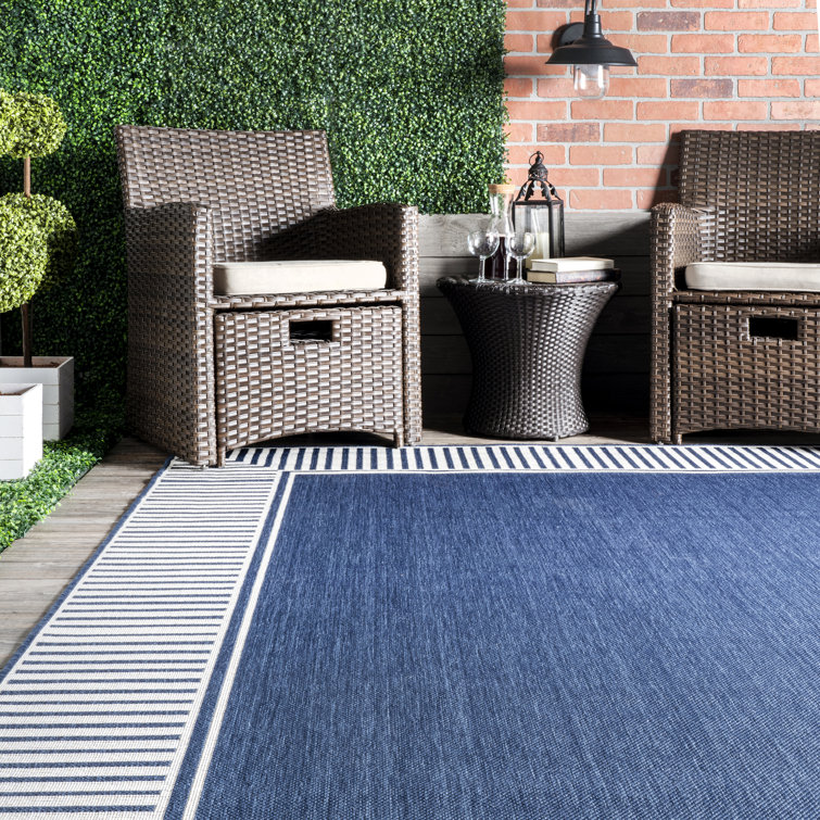 Arba Machine Woven / Power Loomed Navy Blue Indoor/Outdoor Patio Rug