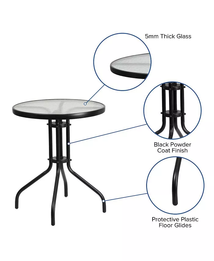 EMMA+OLIVER 23.75 Round Tempered Glass Metal Table With Smooth Ripple Design Top