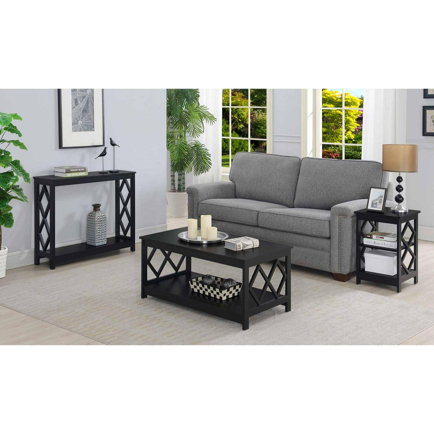 Convenience Concepts 303220BL Diamond Coffee Table， Black  39.5 x 21.75 x 18 in.