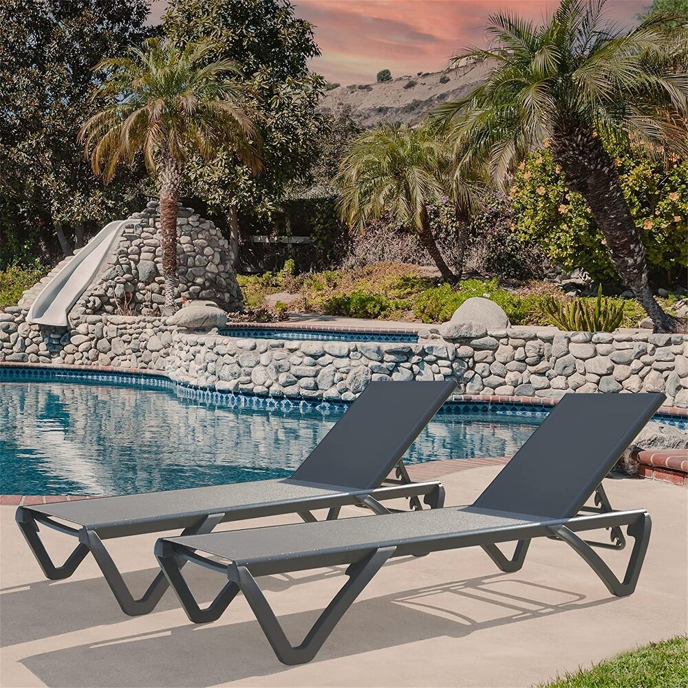 Patio Chaise Lounge Chair Set of 2 with 5 Adjustable Position