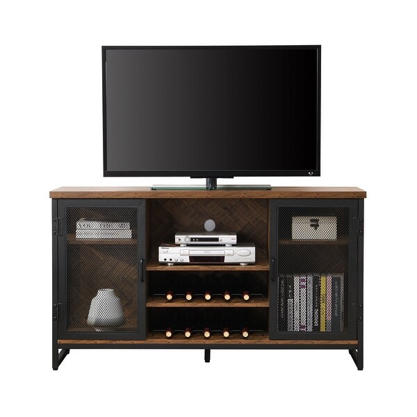 Wine Bar Cabinet for Liquor and Glasses， TV Stand and Media Entertainment Center Console Table