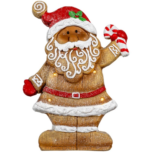 Led Lighted Gingerbread Santa With Candy Cane Christmas Figure