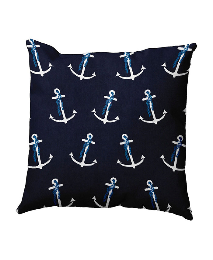 E by Design Anchor Whimsy 16 Inch Navy Blue Decorative Nautical Throw Pillow