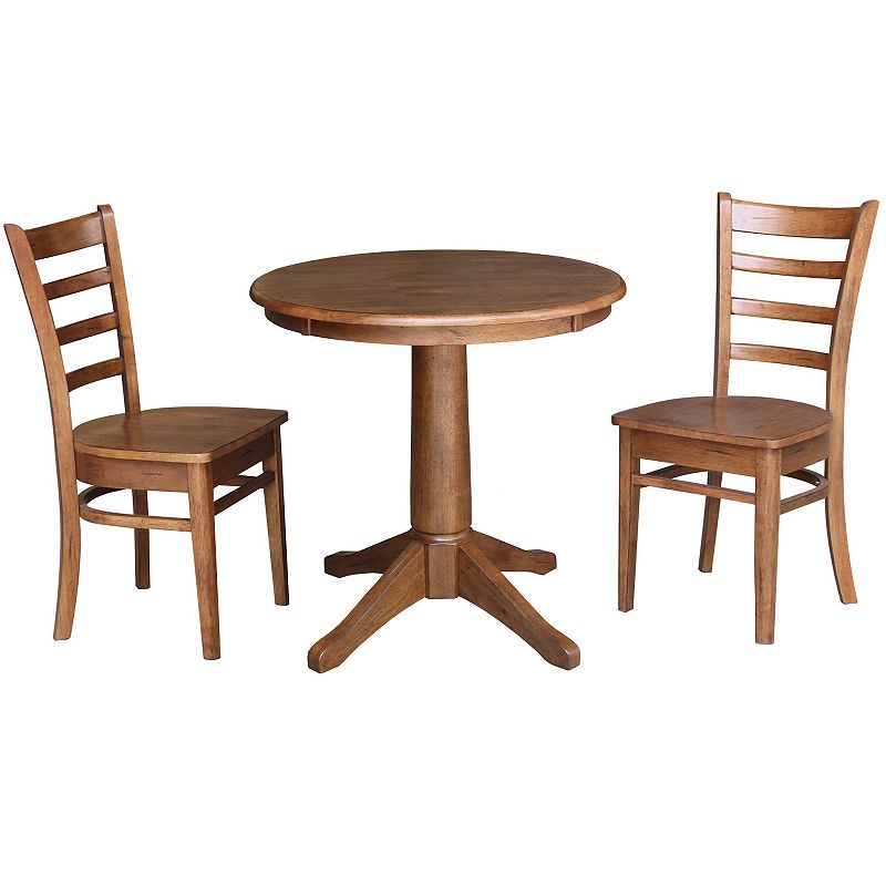 International Concepts Round Pedestal Dining Table and Emily Chair 3-piece Set