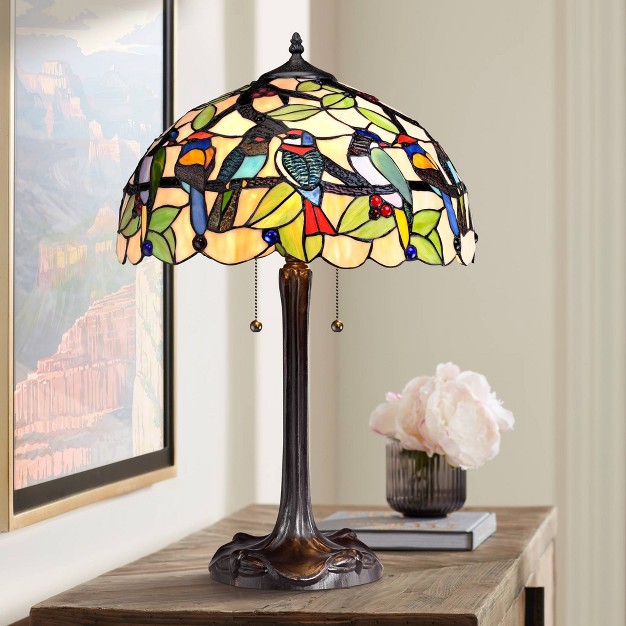 High Bronze Tropical Birds Stained Glass Shade For Living Room Family Bedroom Nightstand