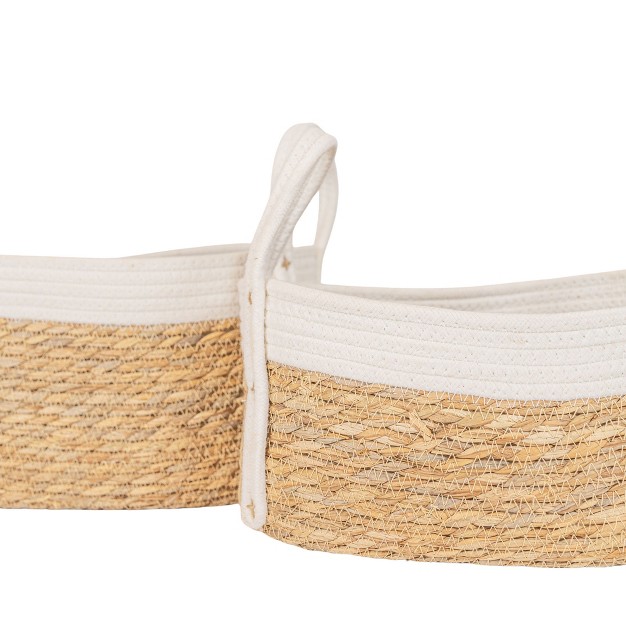 Set Of 2 Oblong Handled Baskets Seagrass amp White Cotton Rope By Foreside Home amp Garden