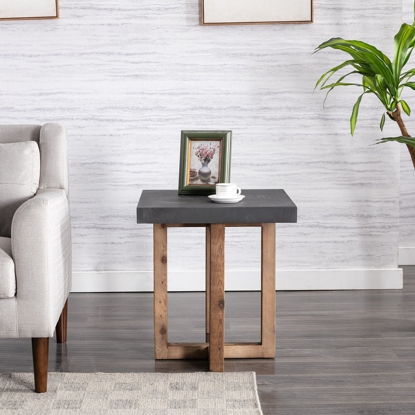 Connexion Decor Haerford Reclaimed Pine Wood End Table in Cement/Natural