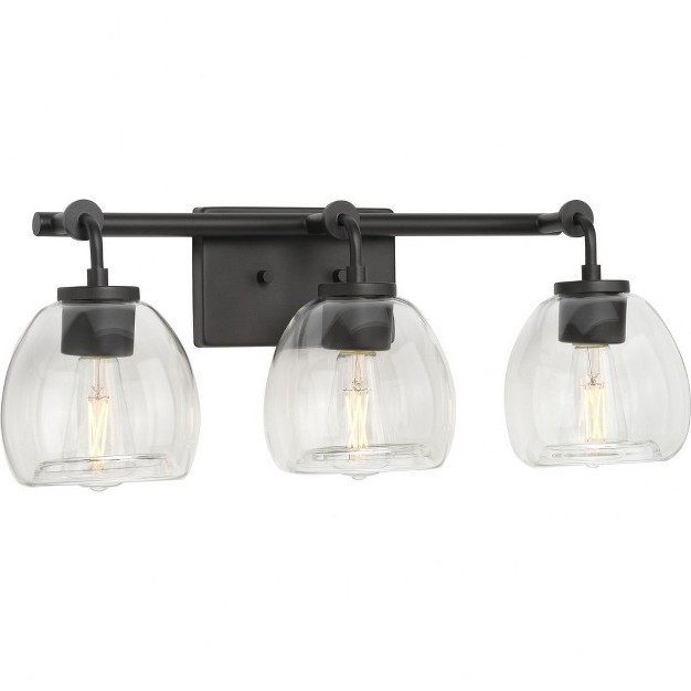 Progress Lighting Caisson 3 light Bath Vanity Light Steel Graphite Clear Glass Shades