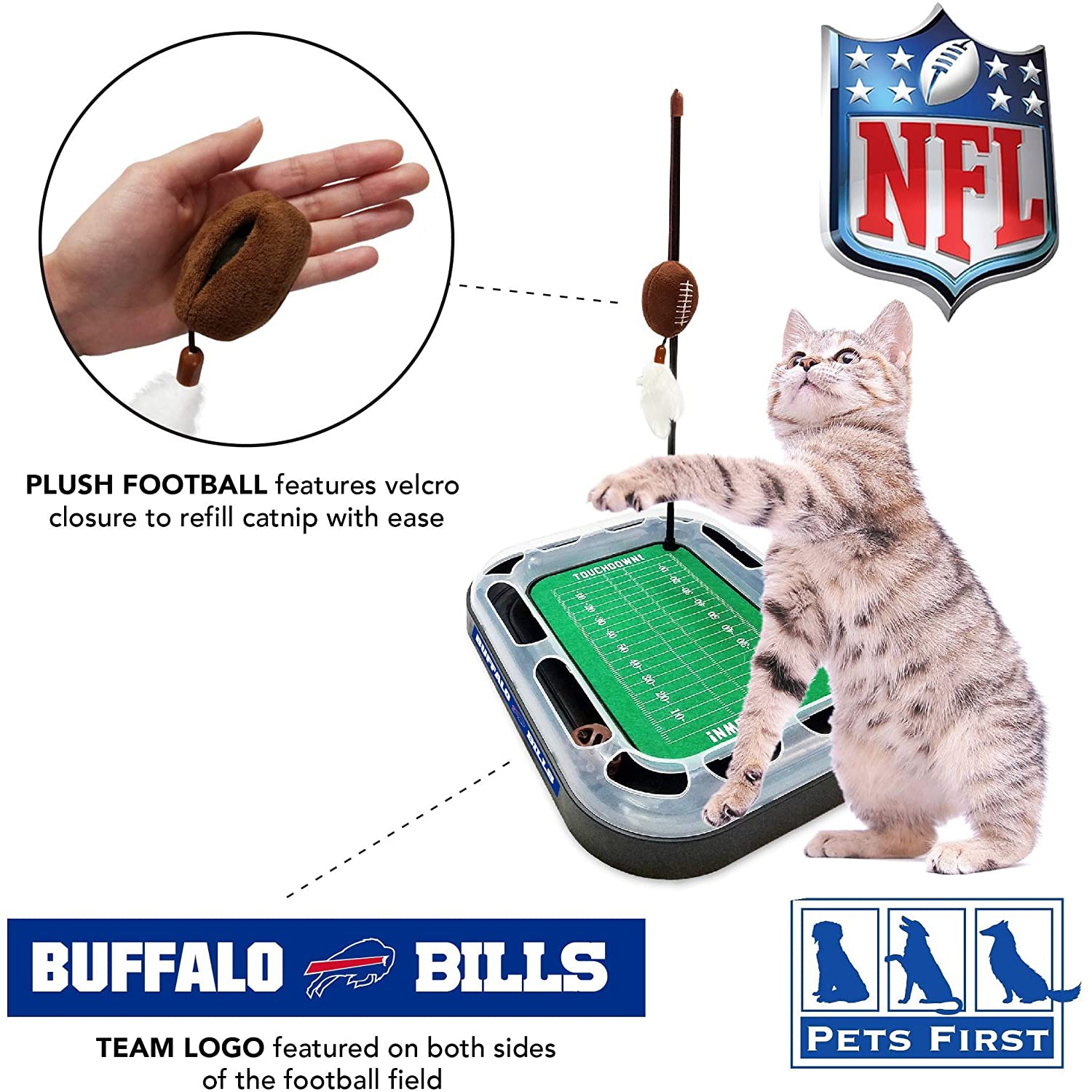 NFL Buffalo Bills Cat Scratcher Toy with Catnip Plush and Feather Cat and Kitty Toy