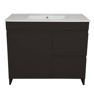 VOLPA USA AMERICAN CRAFTED VANITIES Mace 40 in. W x 18 in. D x 34 in. H Bath Vanity in Glossy Black with White Ceramic Top and Right-Side Drawers MTD-3840GB-R-P