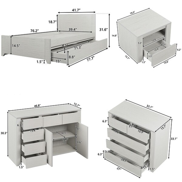 5 Pieces Bedroom Sets with Twin Bed， Dresser， Chest and 2 Nightstands - - 37216757