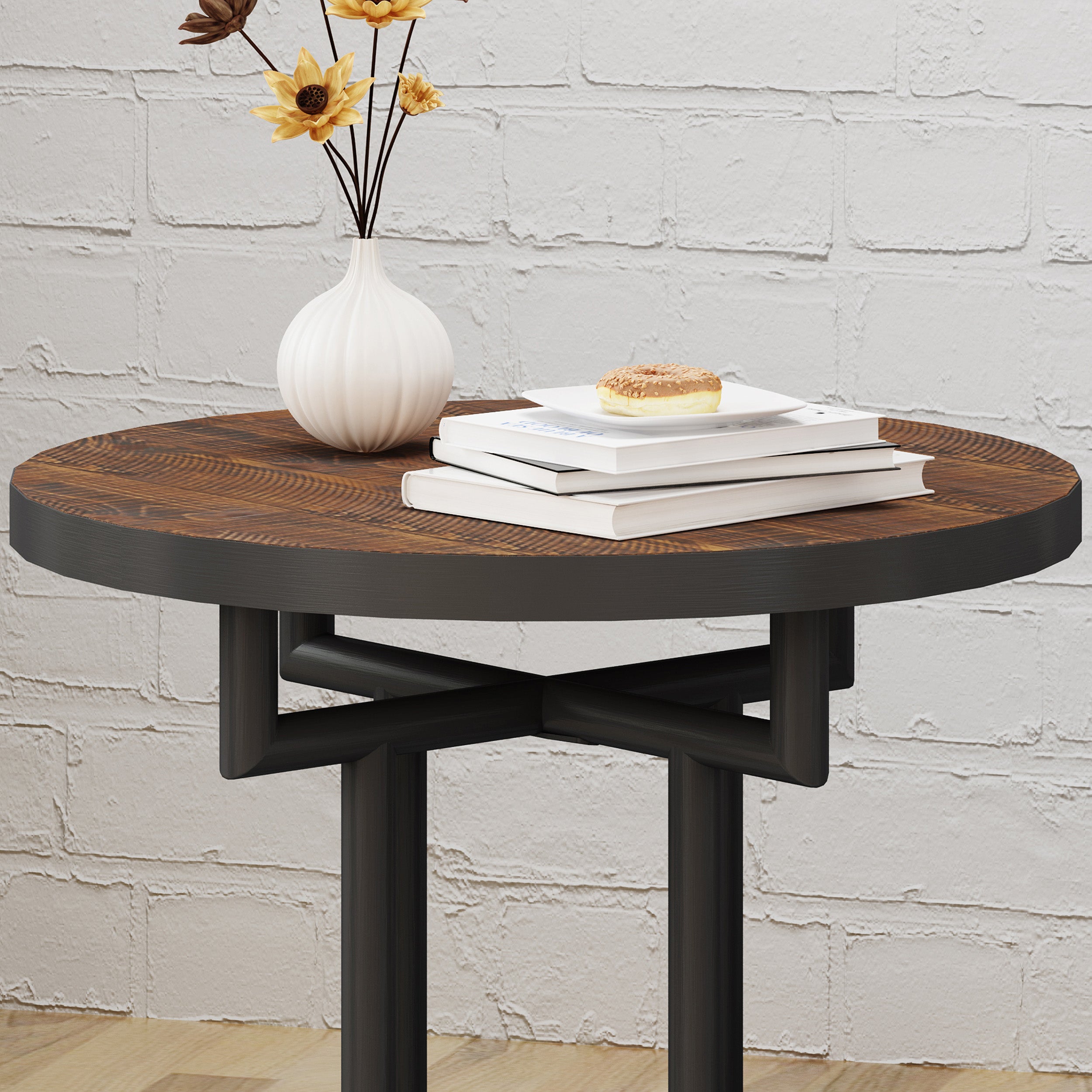 Atmos Industrial Faux Wood End Table, Dark Brown