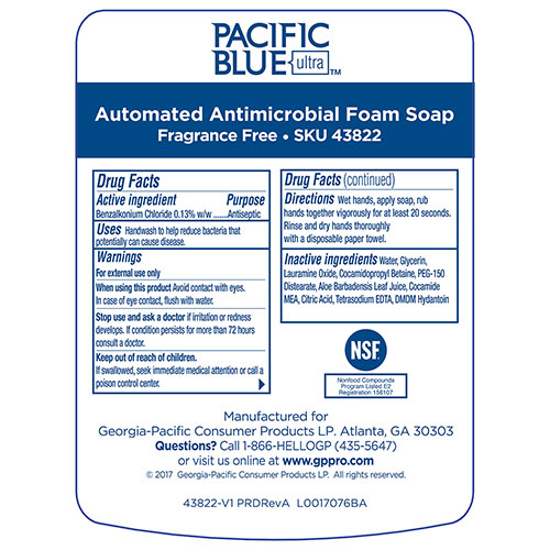 Georgia Pacific Pacific Blue Ultra Antimicrobial Foam Soap Refills for Automated Touchless Soap Dispenser | Dye and Fragrance Free， 1，200 mL