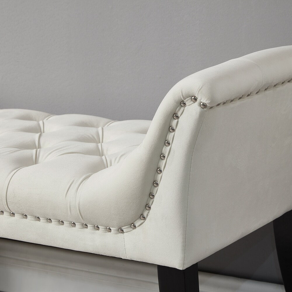 Armrest Button Tufted Ottoman Bench