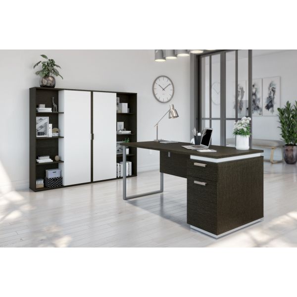 Bestar Aquarius 3-Piece Computer Desk and Two Bookcases - Deep Grey and White