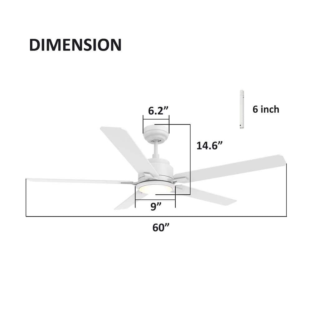 CARRO Essex 60 in Dimmable LED IndoorOutdoor White Smart Ceiling Fan with Light and Remote Works with AlexaGoogle Home