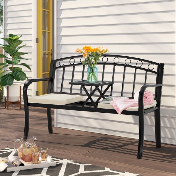 AVAWING Outdoor Steel Garden Bench Porch Path Chair Loveseat