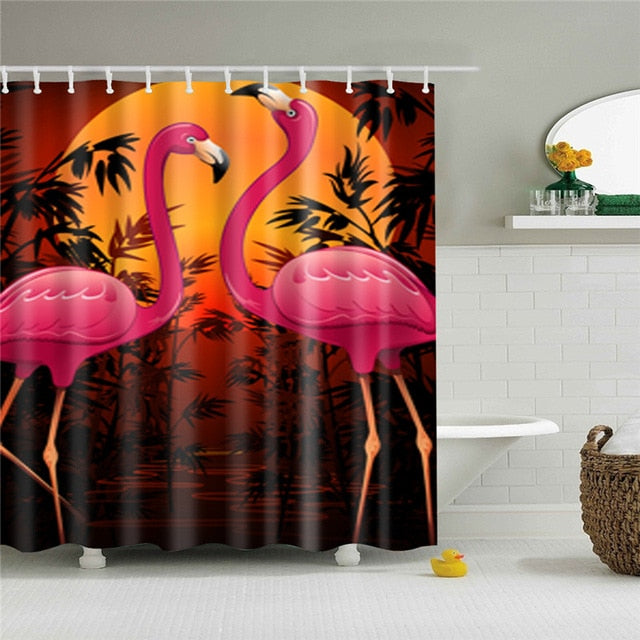 Nordic Pictures Polyester Waterproof Shower Curtains High Quality Animals Flamingo Shower Curtain In The Bathroom