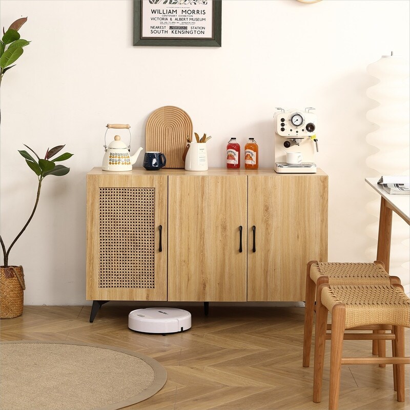 Rattan Sideboard Buffet Cabinet Natural Wood