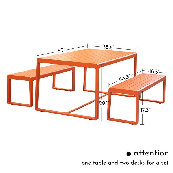 Aoodor Outdoor 3Piece Aluminum Picnic Table Set，Rectangular Patio Dining Table with Benches