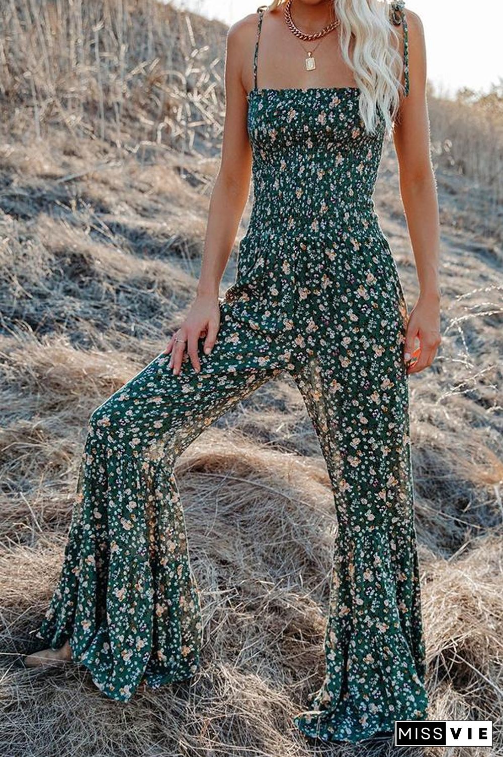 Felicity Floral Smocked Flared Leg Jumpsuit P11771