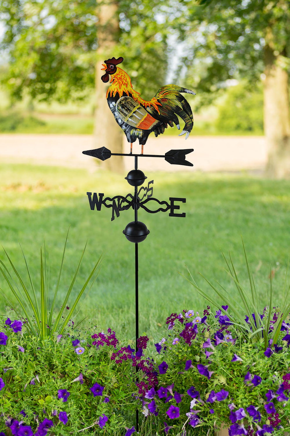 Westcharm Metal Rooster Weathervane | Wind Wheel Garden Stake With Crowing Rooster Ornament | Chicken Garden Weather Vane， 48 Inch. Tall