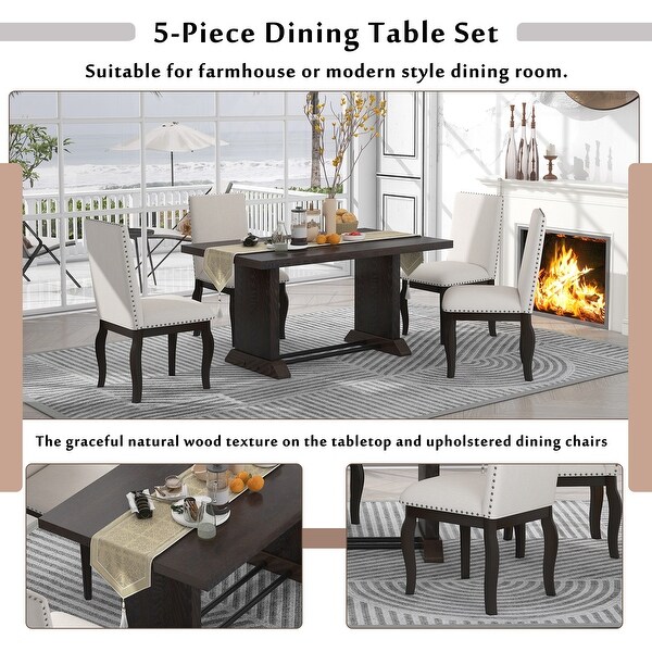 Wood Dining Table Set Rectangular Table with Iron Pipes