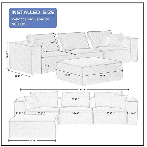 Williamspace Modern Upholstered Sectional Sofa for Living Room