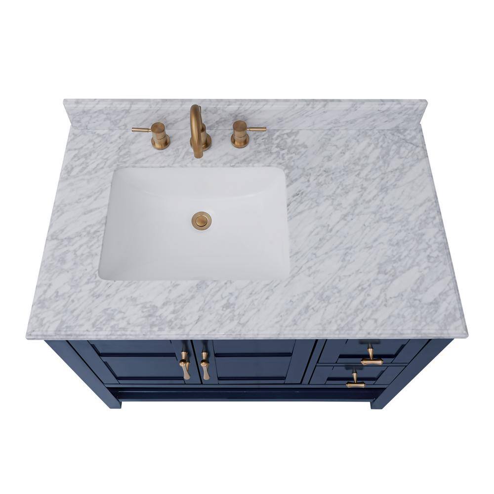 Home Decorators Collection Sturgess 37 in. W x 22 in. D x 35 in. H Open Shelf Vanity in Navy Blue with White Marble Vanity Top 19111S-VS37C-NB