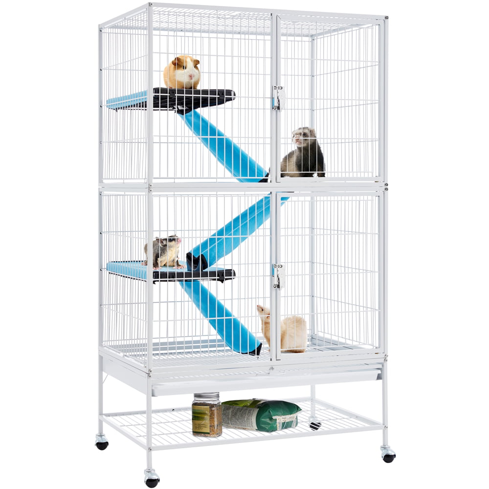 SmileMart 2-Story Rolling Metal Small Animal Cage for Adult Rats， Ferrets， Chinchillas and Guinea Pigs， Hammered White