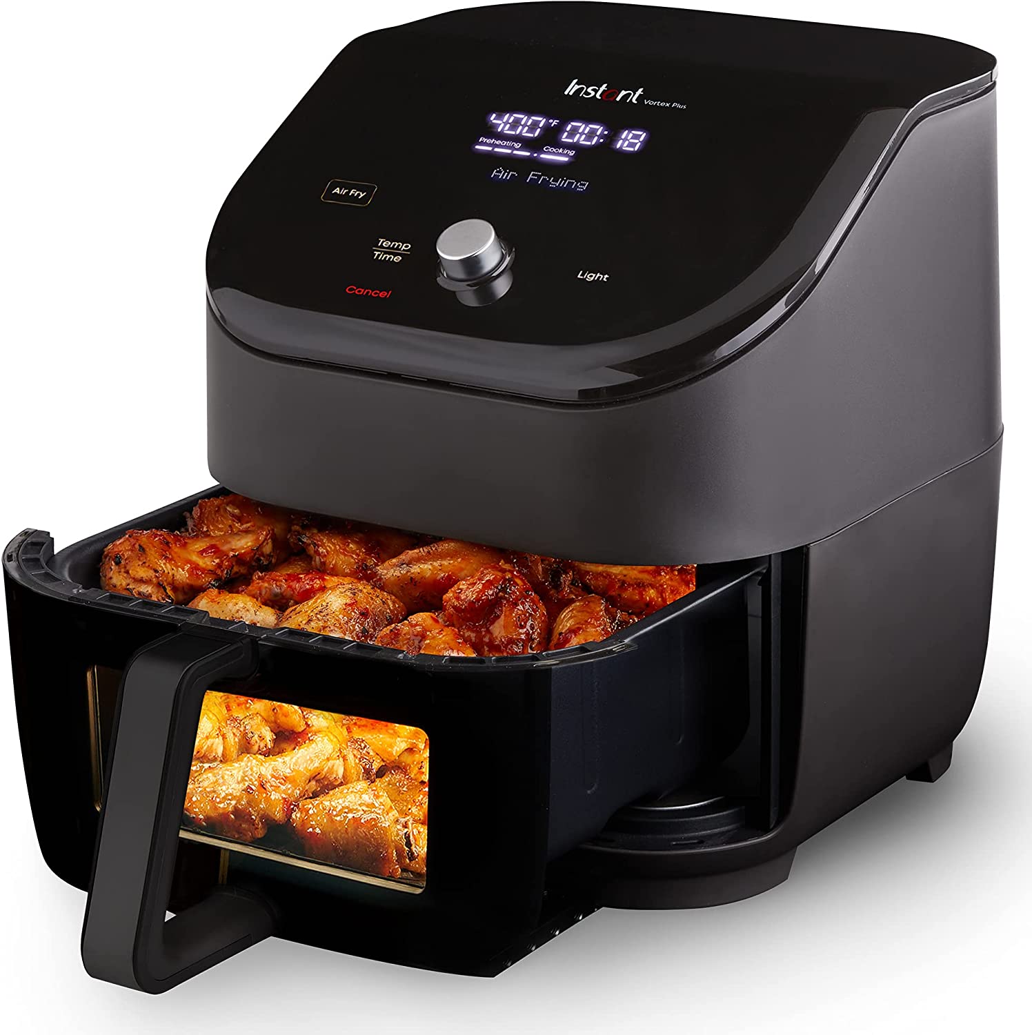 Instant Vortex Plus 6-Quart Air Fryer Oven， From the Makers of Instant Pot with ClearCook Cooking Window， Digital Touchscreen， App with over 100 Recipes， Single Basket， Black