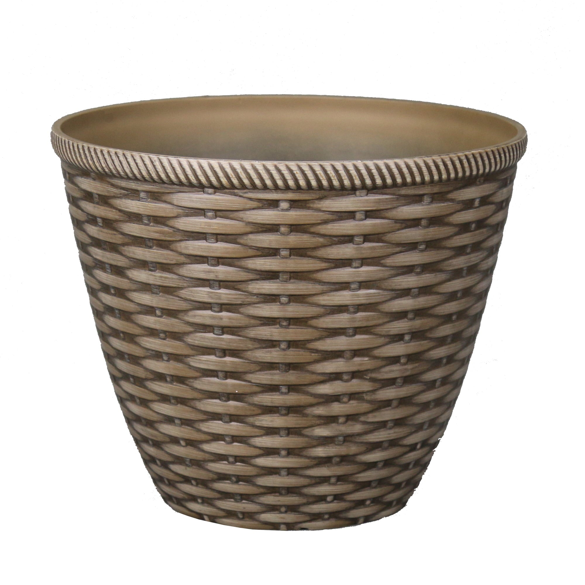 Mainstays Natural Brown Woven Recycled Resin Planter, 12in Dia x 9.5in H