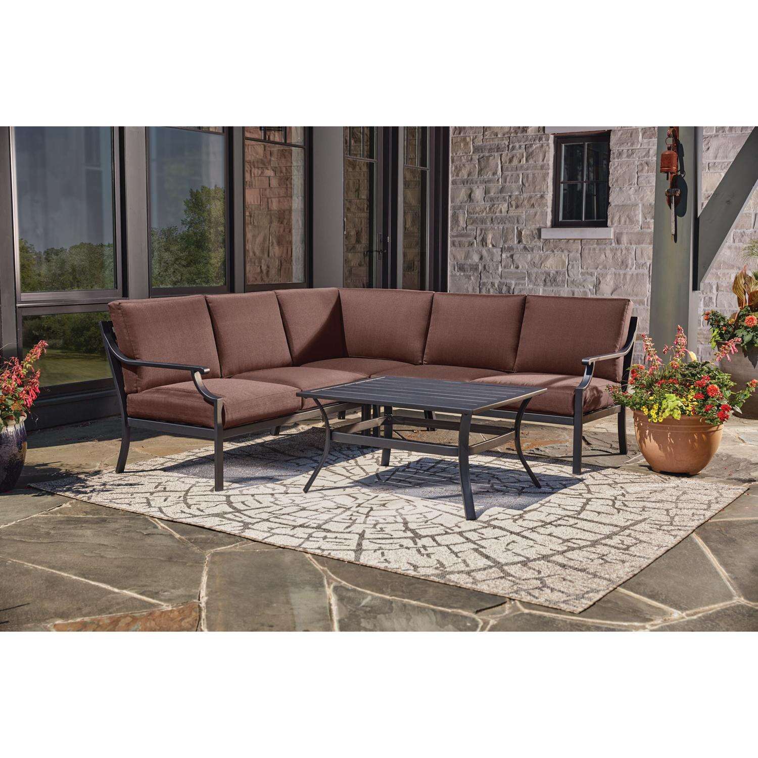 Living Accents Wilshire 4 pc Black Steel Deep Seating Sectional Brown