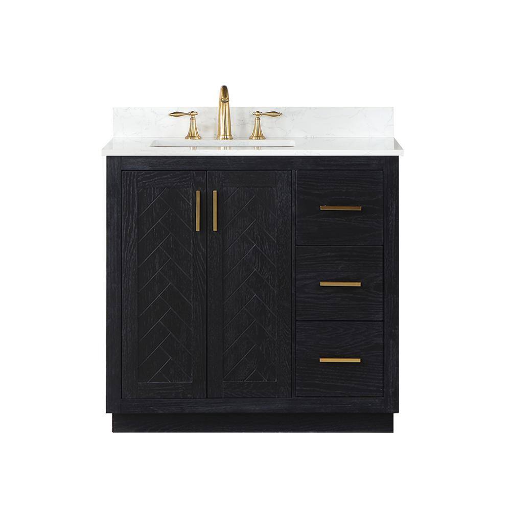 Altair Gazsi 36 in. W x 22 in. D x 34 in. H Bath Vanity in Black Oak with Grain White Composite Stone Top 543036-BO-GW-NM