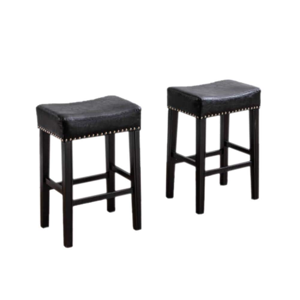 Counter Height 26 in. Black PU Bar Stools for Kitchen Backless Stools Farmhouse Island Chairs Set of 2 B712-STOOL-BLAC