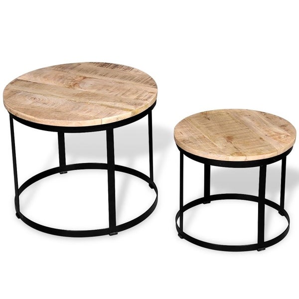 vidaXL Two Piece Coffee Table Set Rough Mango Wood Round 15.7