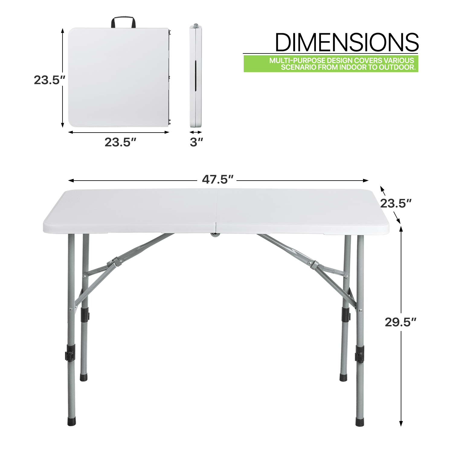 Magshion 4Ft Foldable Card Table， Indoor Outdoor Heavy Duty Portable w/ Handle， for Picnic， Camping， White